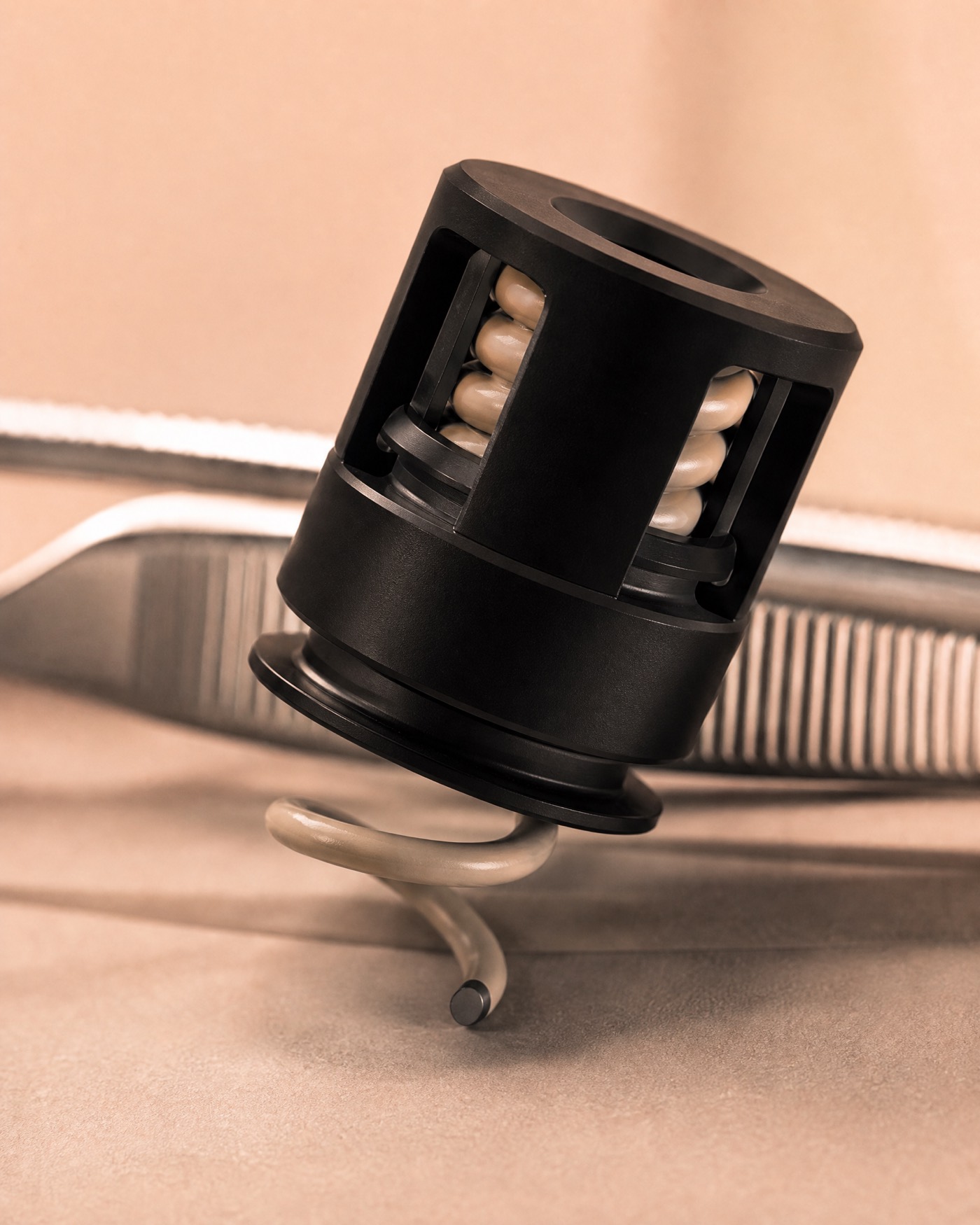 The electrode on a workbench alongside precision instruments